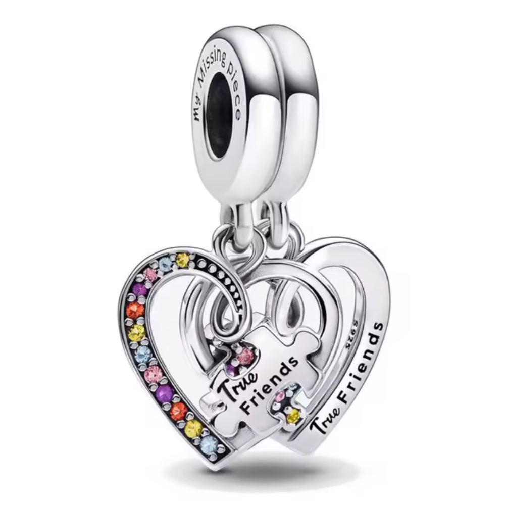 NWOT 2 pcs Puzzle Piece Hearts Splittable Friendship Dangle Charm Silver 925